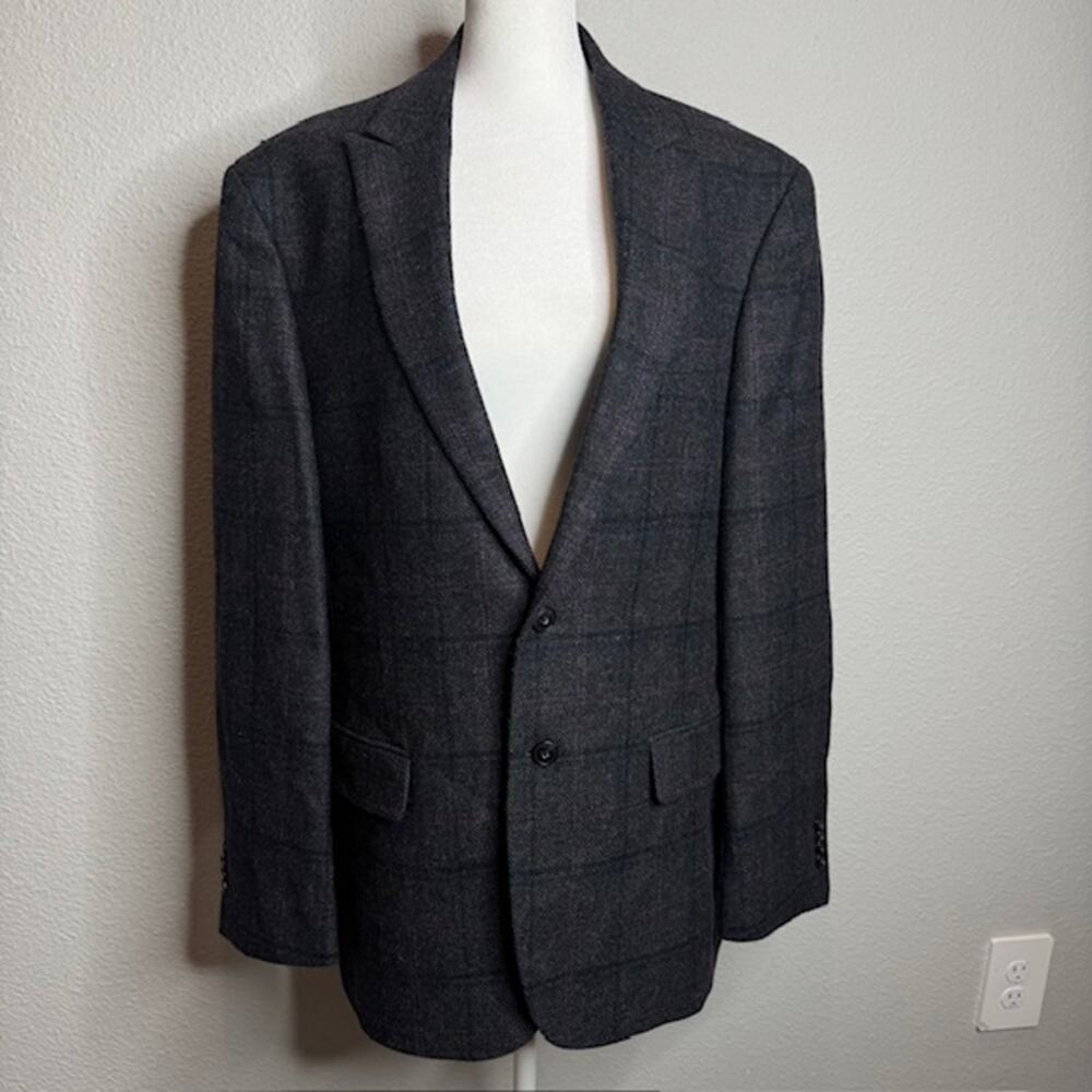 Jos. A. Bank Mens Sz 42R Gray Windowpane Jacket Tailored Fit Wool Blazer